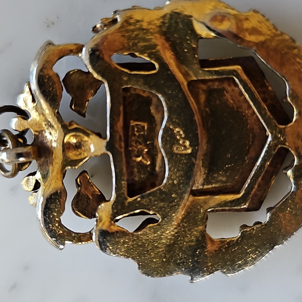 Coro Coat of Arms Vintage Brass Enamel Heraldic Shield Pendant - Picture 5 of 7